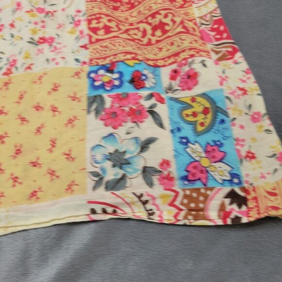 MKM Shirt Womens Small Pink Patchwork Strap Tank Top Beige Smocked Back Button - Picture 2 of 11